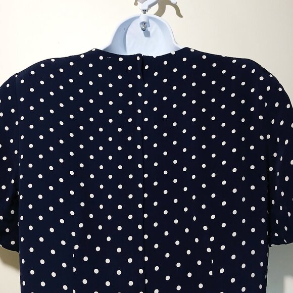 AnnTaylor Navy Blue Polka-Dot A-Line Ruffle Women Midi Dress Size 12 - Picture 4 of 11